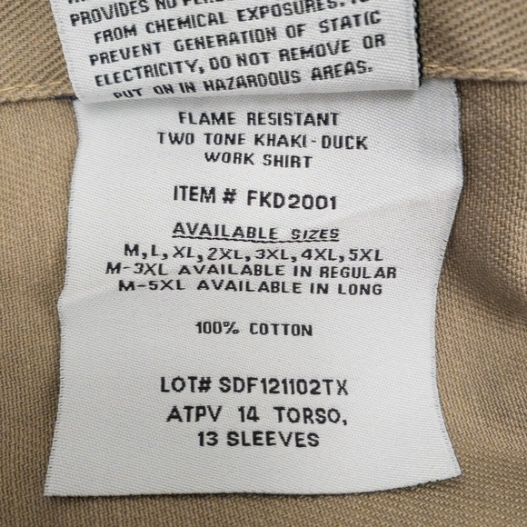 RASCO FR Flame Resistant Work Shirt 4XL Long Khaki Duck Two Tone Workwear - Picture 10 of 16